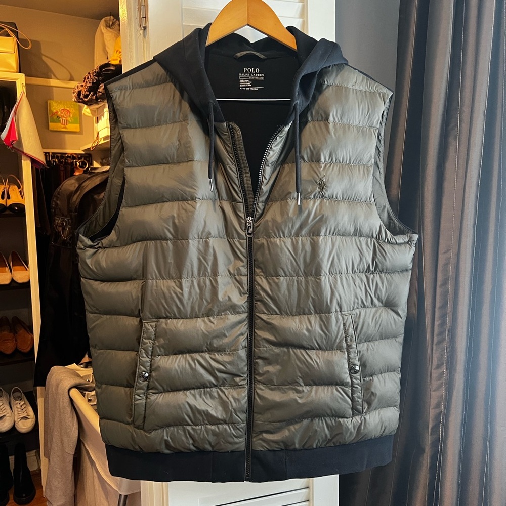 Polo Ralph Lauren Down Performance Hooded Vest in Olive Green and Black